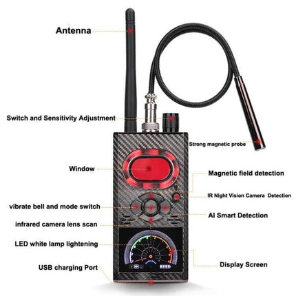 Wireless Camera and Signal Detector for Privacy Protection handheld frequency scanner with antenna and magnetic probe for hotel car conference use