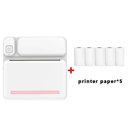 Student-Friendly Pocket Printer for Notes and Photos compact white thermal printer with five paper rolls for inkless mobile printing
