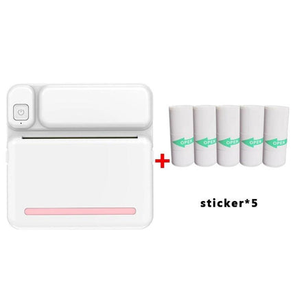 Student-Friendly Pocket Printer for Notes and Photos small white inkless thermal printer with five sticker paper rolls for study notes and photos