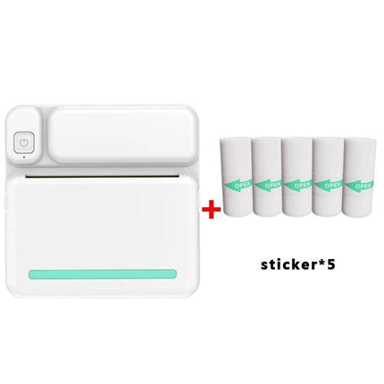 Student-Friendly Pocket Printer for Notes and Photos compact white inkless thermal printer with five sticker rolls