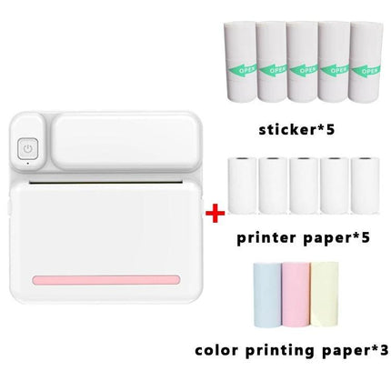 Student-Friendly Pocket Printer for Notes and Photos compact inkless thermal printer with extra sticker rolls and color printing paper