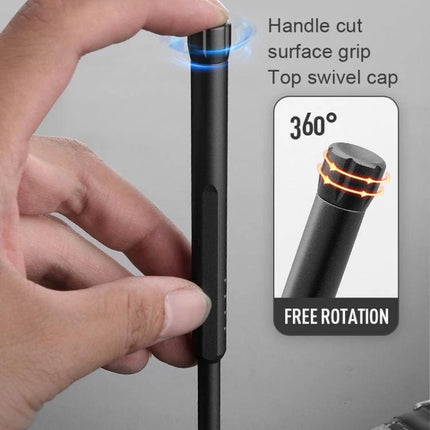 Greener Precision Screwdriver Set for Device Maintenance showing hand holding a slim black driver with top swivel cap and 360° free rotation