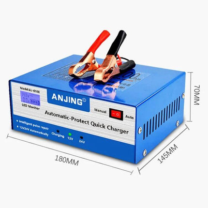 ANJING Battery Charger For Lead-Acid Car Batteries With EU US UK Plugs - blue automatic 12/24V charger with clamps for cars and light trucks