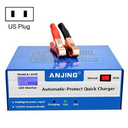 ANJING Battery Charger For Lead-Acid Car Batteries With EU US UK Plugs - blue automatic 12/24V charger with US plug and red/black clamps