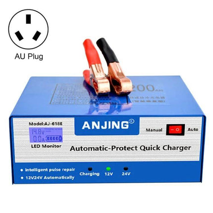 ANJING Battery Charger For Lead-Acid Car Batteries With EU US UK Plugs - blue automatic 12/24V quick charger with AU plug and red black clamps