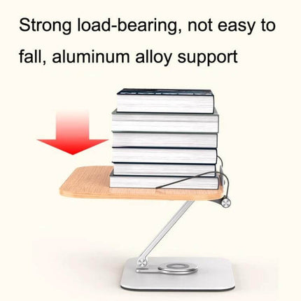 Ergonomic Adjustable Desktop Stand for Tablets and Books holding stacked books to demonstrate strong load-bearing aluminum alloy support