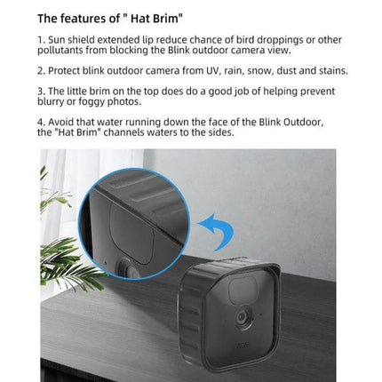 Silicone Protective Cover for Blink Security Cameras in Black – black silicone hat-brim cover for Blink Outdoor/XT1/XT2 protecting from rain, dust and bird droppings
