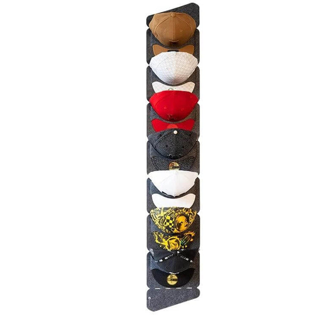 Felt Baseball Cap Display Stand Non-Woven Hanging Storage Bag For Hats showing 8 caps vertically to save shelf space and prevent deformation