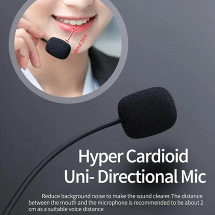 DANYIN Single Ear Bluetooth Headset For Hands Free Office Calls hyper cardioid uni-directional mic close-up showing foam windscreen