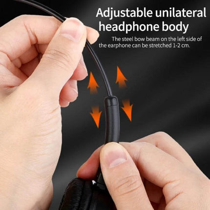 DANYIN Single Ear Bluetooth Headset For Hands Free Office Calls adjustable unilateral headphone body close-up with hands