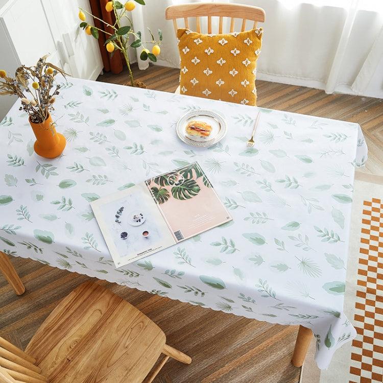 Elegant Waterproof PVC Table Cover for Farmhouse Dining, Series 1 Fresh Leaves 60x120cm