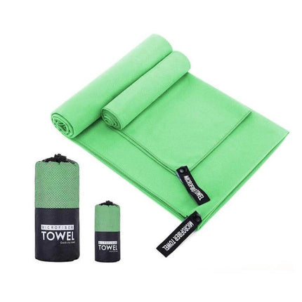 Absorbent Quick Dry Microfiber Sports Towel 76x152 cm in bright green, compact quick-dry gym and travel towel with carry pouch