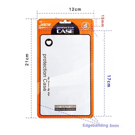 Ziplock Bags for Mobile Phone Case Packaging, 12x21cm clear self-seal bag showing dimensions 12x21cm and usable 17x10.5cm for phone cases