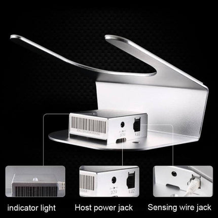 Anti-Theft Tablet Display Stand with Charging and Alarm Feature - silver security stand with power jack, indicator light and sensing wire jack