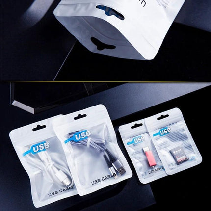 Set of 100 Ziplock Bags for USB Cable Storage, in 7.5x12cm and 10.5x15cm Sizes - reusable CPP PET bags organizing USB cables and small electronics