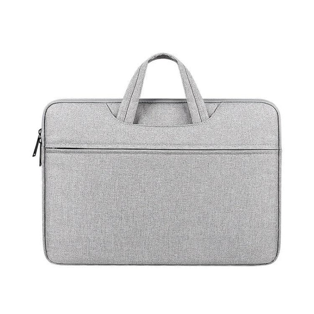 Waterproof Shock-Absorbing Laptop Handbag with Large Capacity in grey polyester with handles and front pocket for 15.6-inch laptop