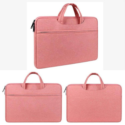 Waterproof Shock-Absorbing Laptop Handbag with Large Capacity pink polyester 15.6-inch protective commuter tote with handles and front pocket