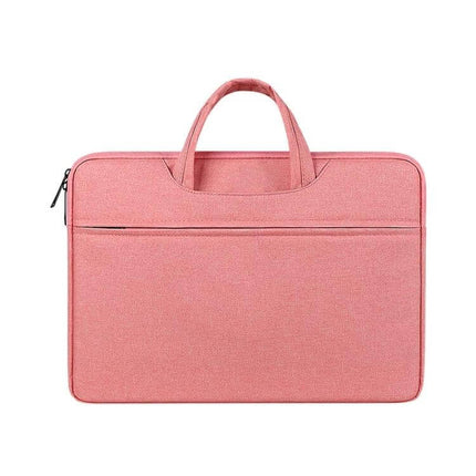 Waterproof Shock-Absorbing Laptop Handbag with Large Capacity - pink polyester laptop sleeve with handles, front pocket and zipper protection