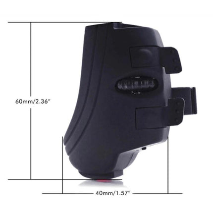 Bluetooth Finger Mouse for Phones, Tablets, and Notebooks compact black finger-worn mouse with straps and measurements 60mm x 40mm