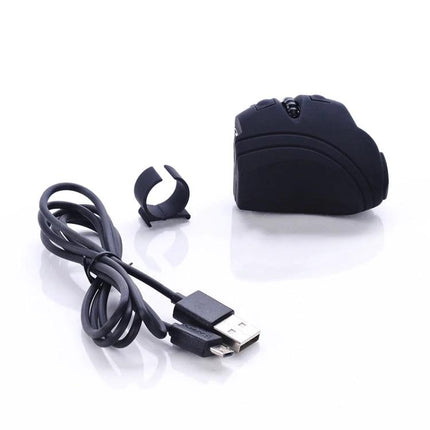 Bluetooth Finger Mouse for Phones, Tablets, and Notebooks shown with USB charging cable and finger ring accessory