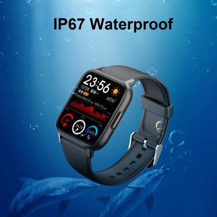 Daily Health Tracking Smart Watch for Everyday Fitness Monitoring showing waterproof smartwatch with heart rate, steps, sleep icons on screen
