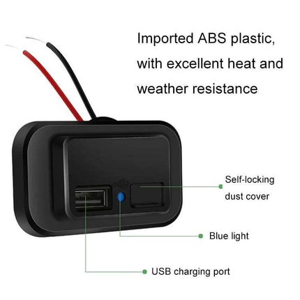 Dual USB Car Charger for RVs and Buses Easy Install - compact black dual USB panel with blue indicator, hidden screws, dust cover and flat back for tidy install