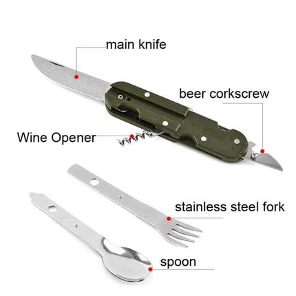 Outdoor Camping Tableware Set Stainless Steel Knife Fork and Spoon folding stainless steel utensils with knife fork spoon wine and beer corkscrews