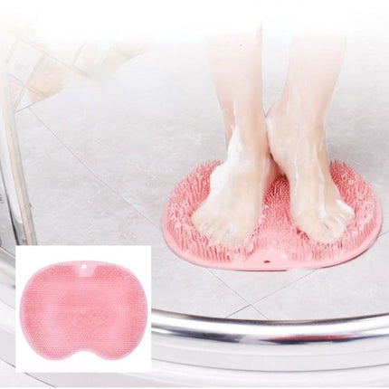 Bathroom Tool for Easy Back and Foot Care in Showers - pink non-slip TPR foot and back scrub mat for mobility-friendly shower use