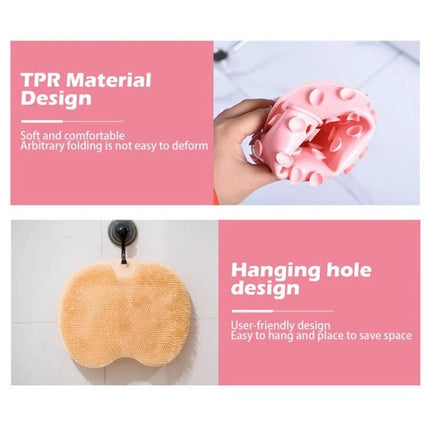 Bathroom Tool for Easy Back and Foot Care in Showers - pink TPR scrub pad with hanging hole for hands-free shower cleaning