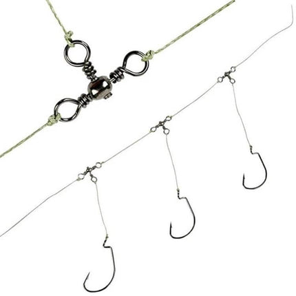 Bottle Shaped Three Pronged Swivel Fishing Ring Set 115 Pieces — stainless steel copper body swivel with three prongs and four hooked rigs