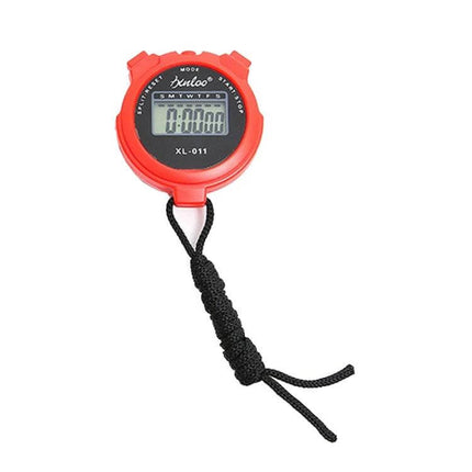 Display Stopwatch With Single Memory For Running And Training red compact stopwatch with three-key controls and waterproof design