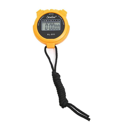 Display Stopwatch With Single Memory For Running And Training compact yellow stopwatch with three-key controls and lanyard, splashproof for workouts