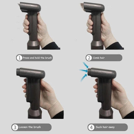 Pet Hair Removal Brush for Dyson V7 to V15 Vacuums showing one-click comb and suction steps to eject pet hair