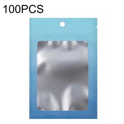Aluminum Foil Ziplock Bags for Jewelry and Cable Storage - blue matte aluminized 7.5x10cm pouch with clear window, hole for hanging, 100pcs