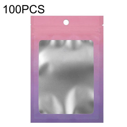 Aluminum Foil Ziplock Bags for Jewelry and Cable Storage - 7.5x10cm matte pink-to-purple pouch with aluminized interior, resealable hole for hanging