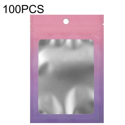 Aluminum Foil Ziplock Bags for Jewelry and Cable Storage - 7.5x10cm matte aluminized PET pouch, pink-purple gradient with clear window