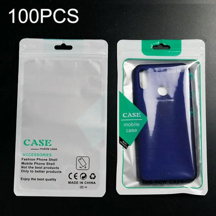 Translucent Self-Sealing Packaging Bags for Phone Cases, 12x21cm showing clear CPP film pouch with hanging hole and phone case inside