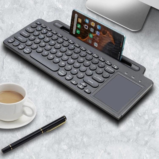 Wireless Bluetooth Keyboard with Integrated Bracket for Everyday Typing - compact wireless keyboard with touchpad and phone/tablet slot