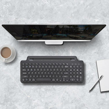 Wireless Bluetooth Keyboard with Integrated Bracket for Everyday Typing - compact black keyboard with built-in touchpad and device slot for laptop or tablet