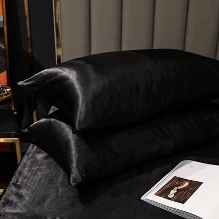 Ice Silk Pillowcase For Smooth Sleep 50x75cm For Everyday Use - black satin-like polyester pillowcases with hidden zipper and reinforced stitching