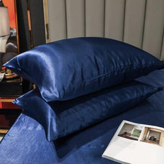 Luxe Ice Silk Pillowcase Set for Ultimate Sleep Comfort, Available in Various Sizes Blue 50x90cm