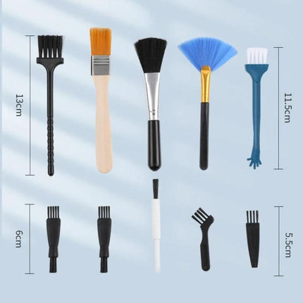 Crevice Cleaning Brush Set for Keyboards and Electronic Devices - 10-piece set of varied brushes for cleaning keys, ports, and tight electronics crevices