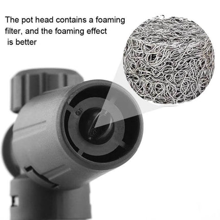 Portable Foam Spray Pot with 1/4 Interface for Car Washing Machines showing foaming filter inside pot head for better foam generation