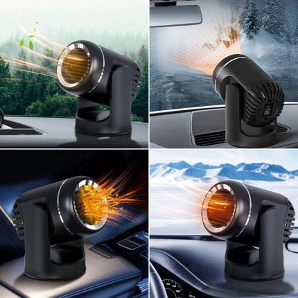 12V Car Heater and Defogger Dual Use Fan for Clear Windows - compact 12V heater/defogger with purifier on car dashboard