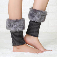 Couvre-bottes à manches courtes en tricot chaud et fourrure pour femme