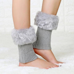 Couvre-bottes à manches courtes en tricot chaud et fourrure pour femme