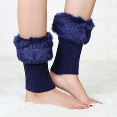 Couvre-bottes à manches courtes en tricot chaud et fourrure pour femme