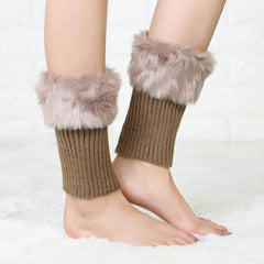 Couvre-bottes à manches courtes en tricot chaud et fourrure pour femme