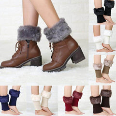 Couvre-bottes à manches courtes en tricot chaud et fourrure pour femme