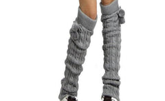 Charming Over Knee Knitted Socks for Women with Playful Twisted Design and Cute Pom-Poms